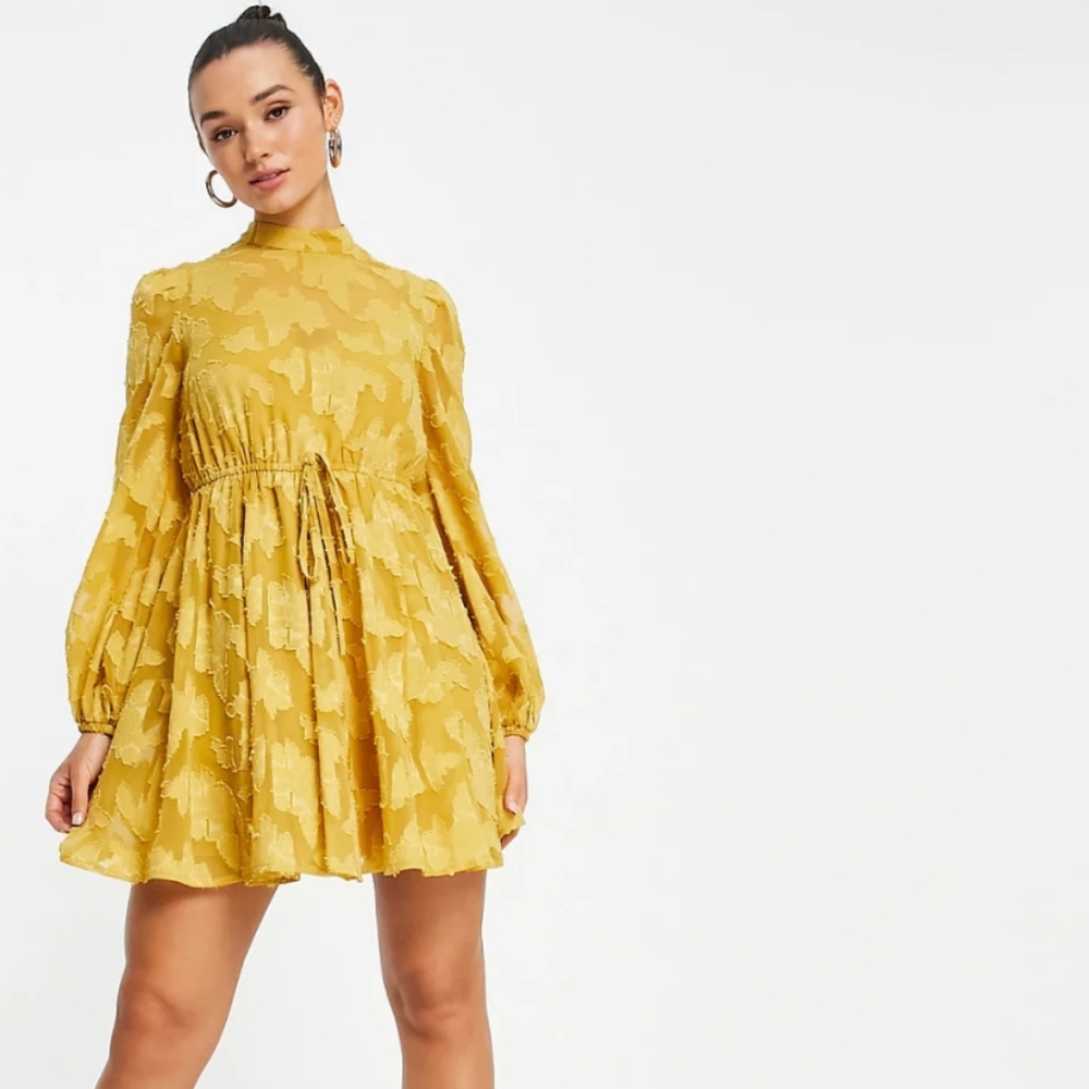 NWT Asos Yellow Floral Long Sleeve Mini Dress